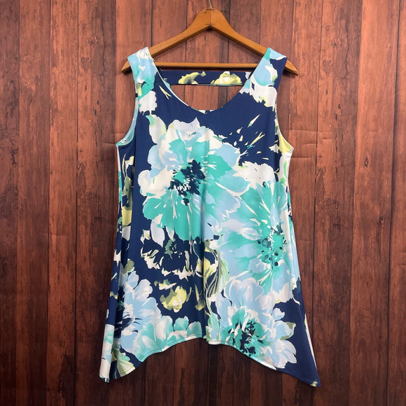 Dress Barn‎ db Established In 1962 Navy Floral Blouse Tunic Top Size Medium - Picture 1 of 4